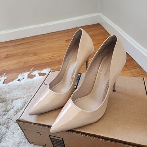 Massimo Matteo Pointy Toe Pump 17, Size 8.5, Nude Patent, 4.25" Heel